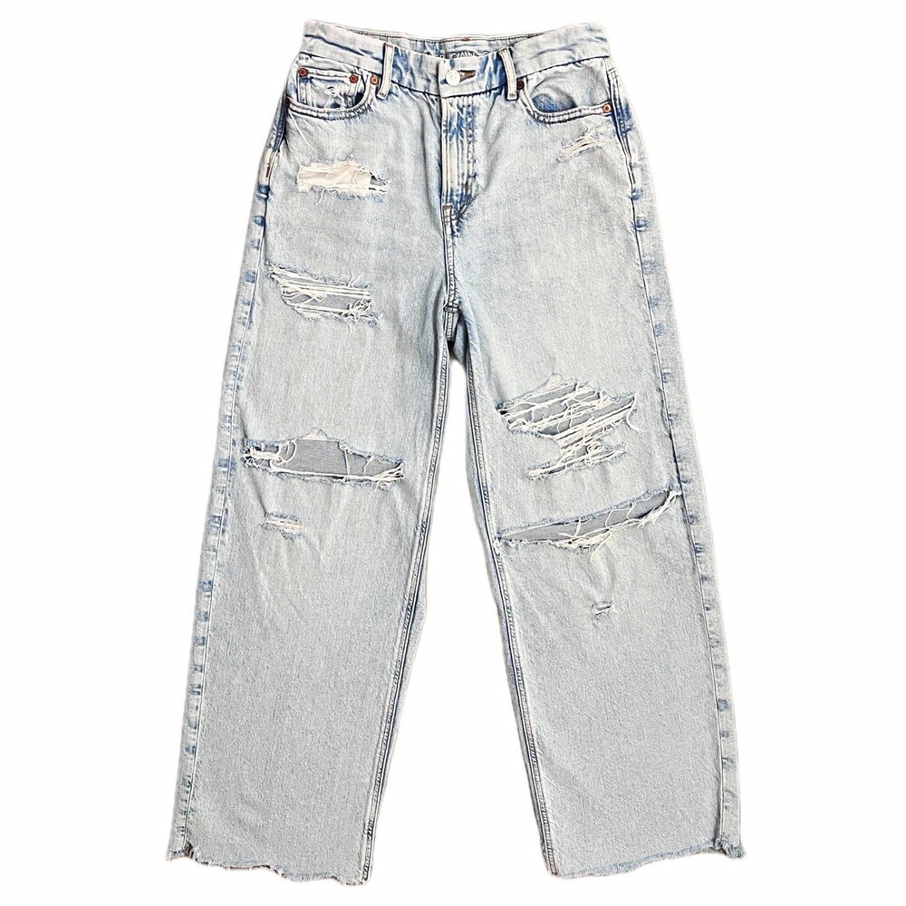 American Eagle Women’s Sz 2 Curvy High Rise Baggy Straight Jeans Distressed